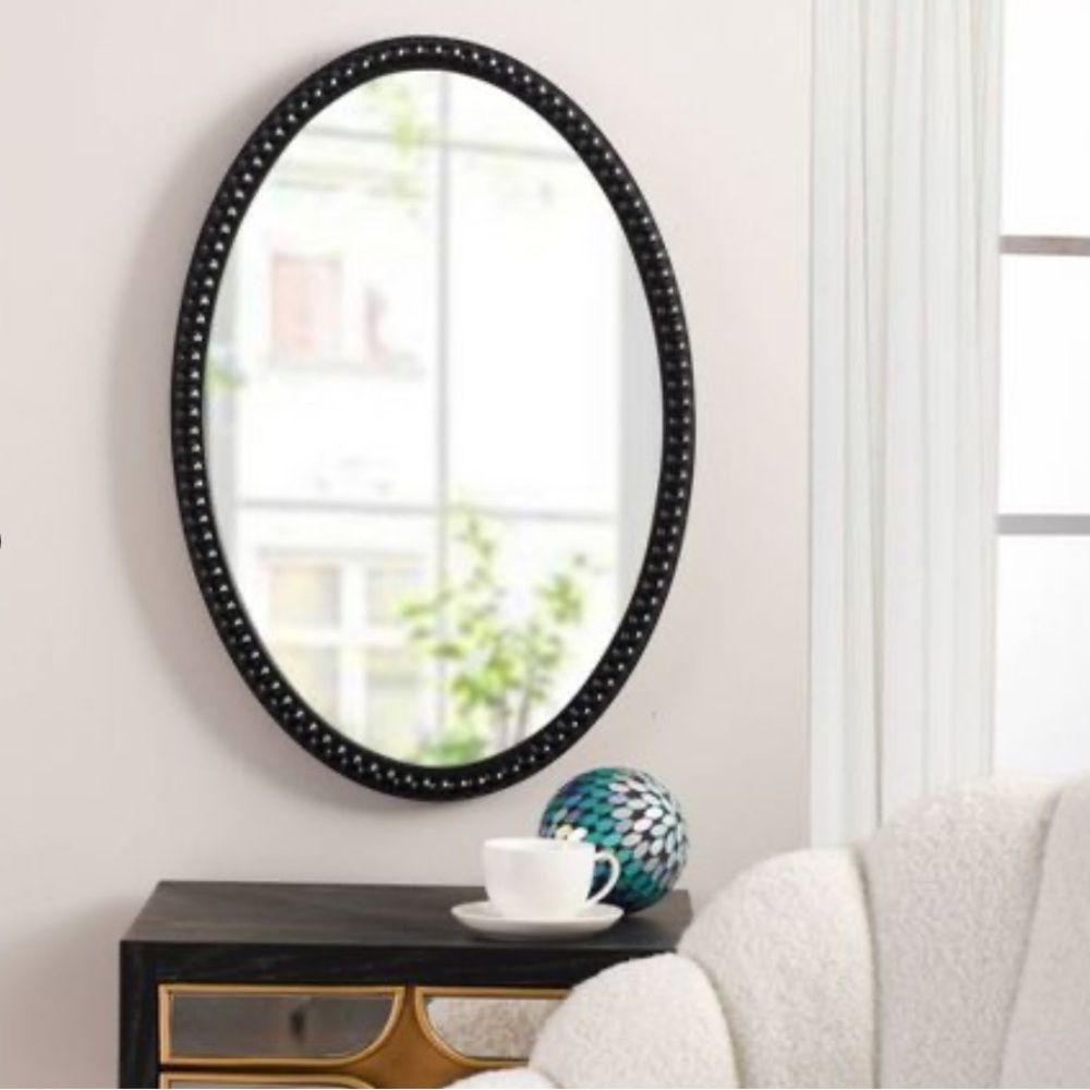 STYLECRAFT NWT wood oval mirror with beaded trim -black -25.2”